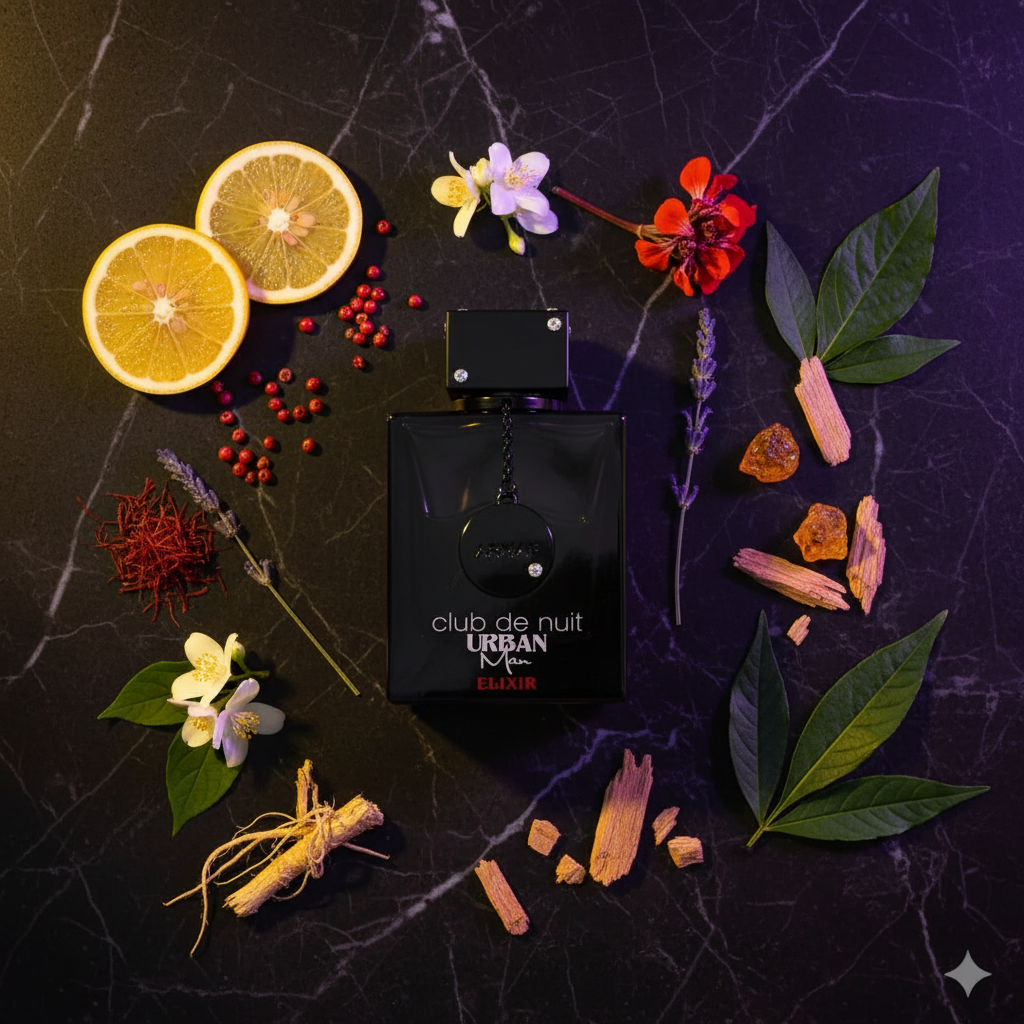 Club de Nuit Urban Man Elixir - notas olfativas sobre mármol negro