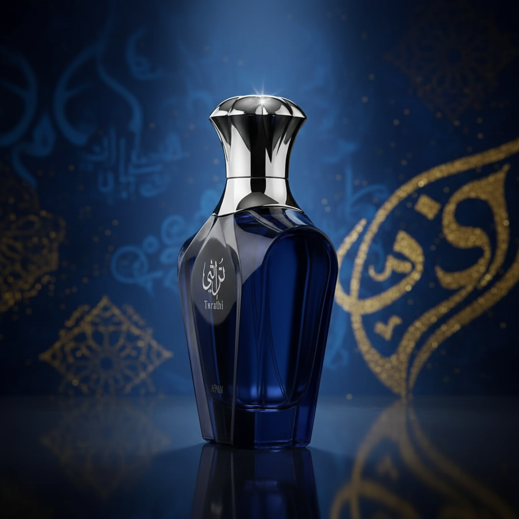 Afnan Turathi Blue 90ml EDP - fondo azul real y dorado
